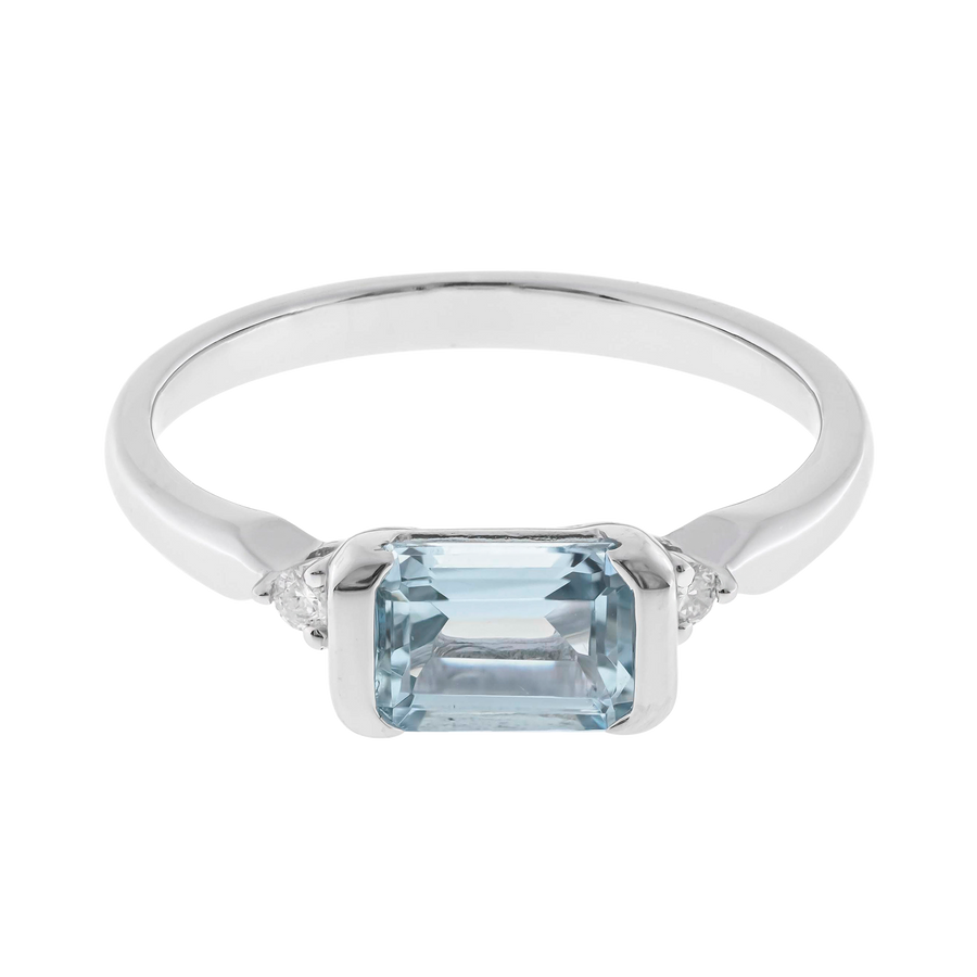 Alina 10K White Gold Emerald-Cut Aquamarine Ring