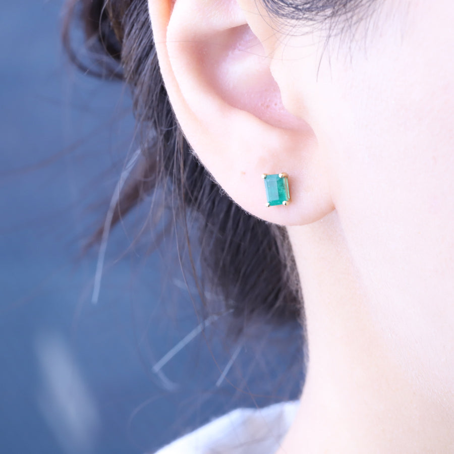 Evangeline 14K Yellow Gold Emerald-Cut Natural Zambian Emerald Earrings