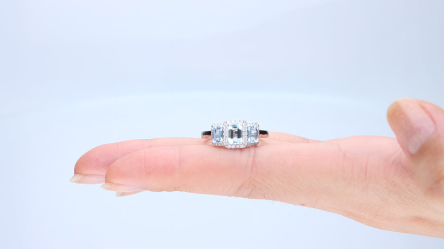 Alohi 14K White Gold Emerald-Cut Brazilian Aquamarine Ring