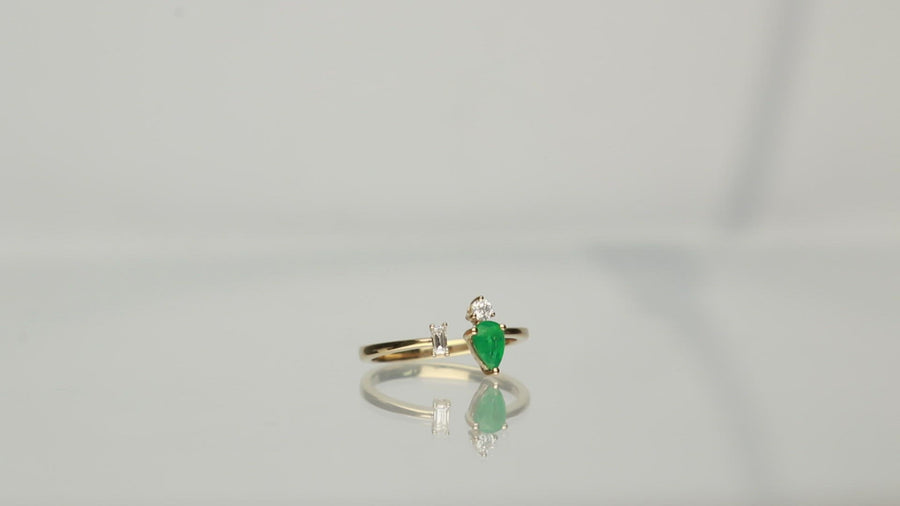 Exquisite Beauty: Romina 14K Yellow Gold Ring with Pear-Cut Natural Zambian Emerald