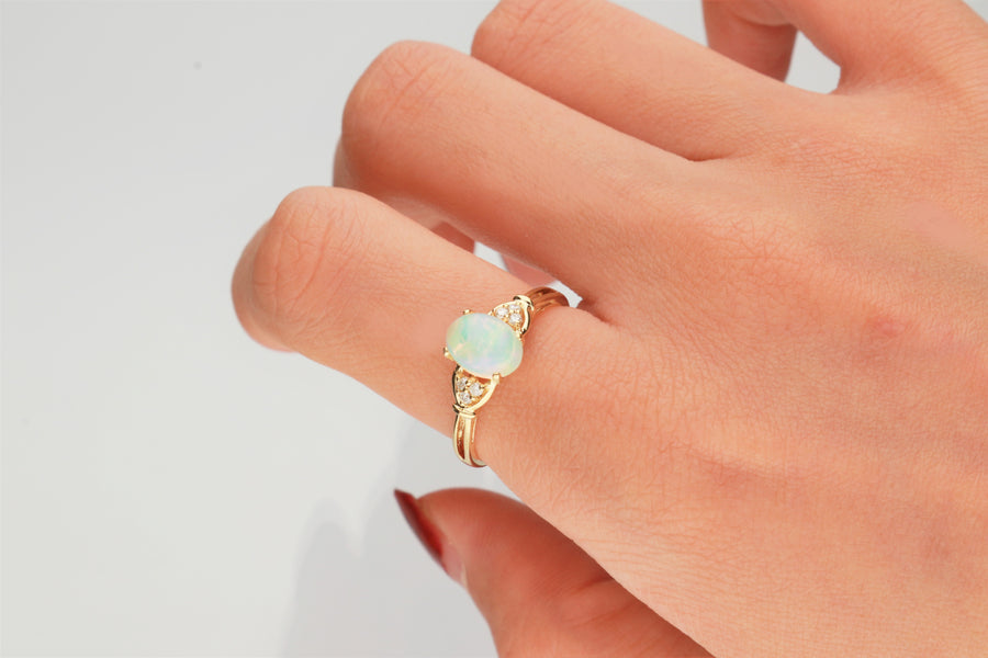Bailee 10K Yellow Gold Oval-Cut Natural African Opal Ring