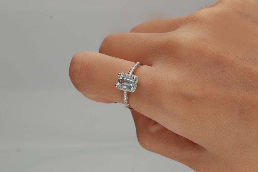 Jessier 10K White Gold Emerald-Cut Brazilian Aquamarine Ring
