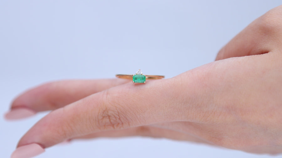 Mia 14K Yellow Gold Emerald -Cut Natural Zambian Emerald Ring