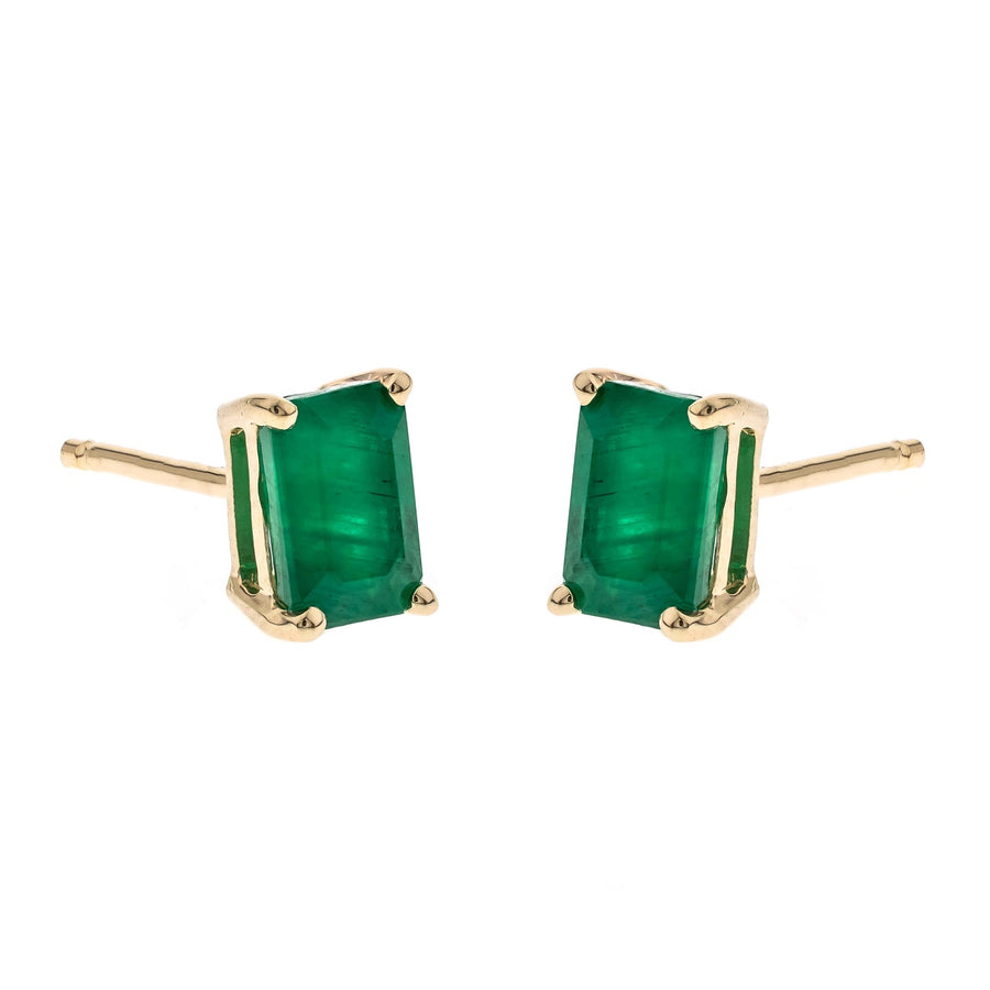 Evangeline 14K Yellow Gold Emerald-Cut Natural Zambian Emerald Earrings