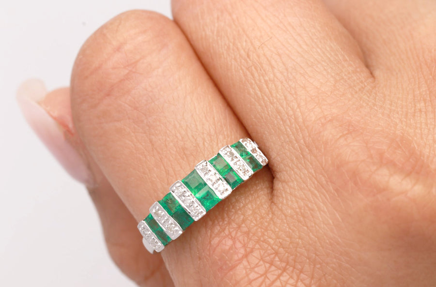 Ava 14K White Gold Square-Cut Natural Zambian Emerald Ring