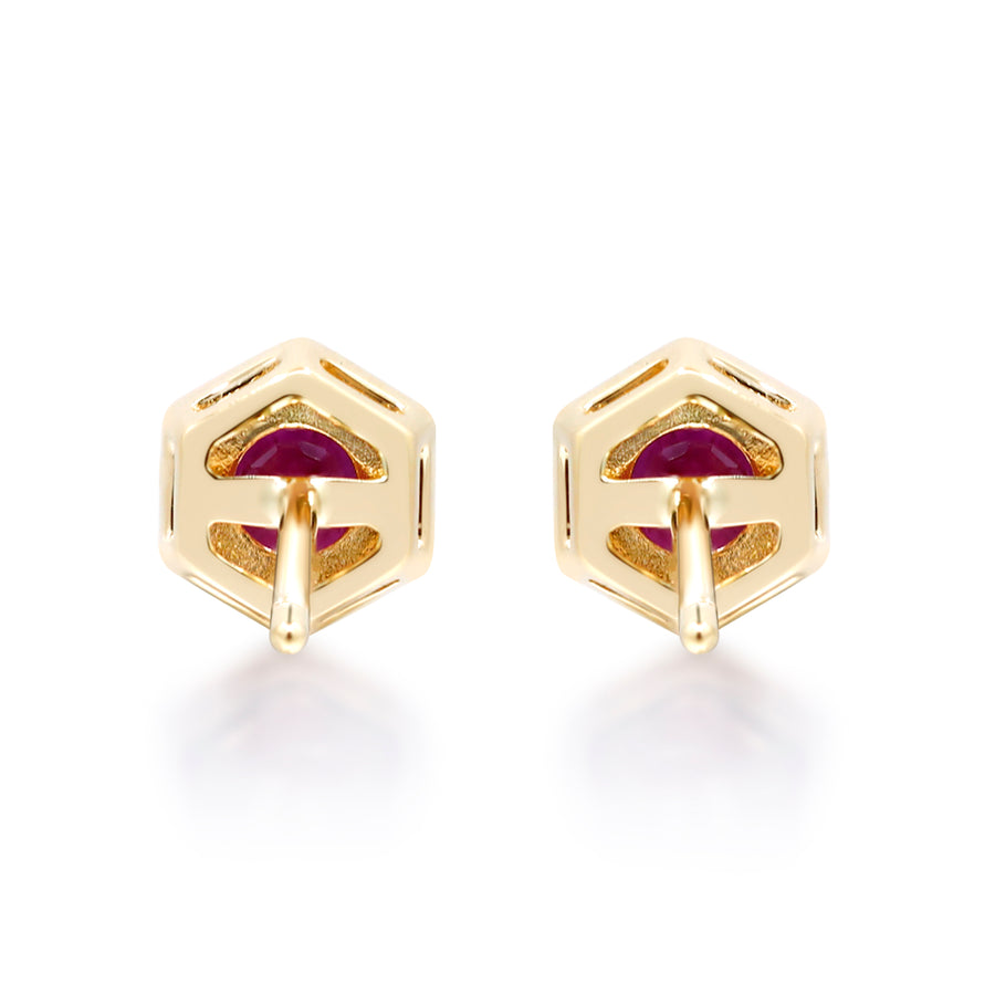 Sofia 14K Yellow Gold Round-Cut Mozambique Ruby Earring
