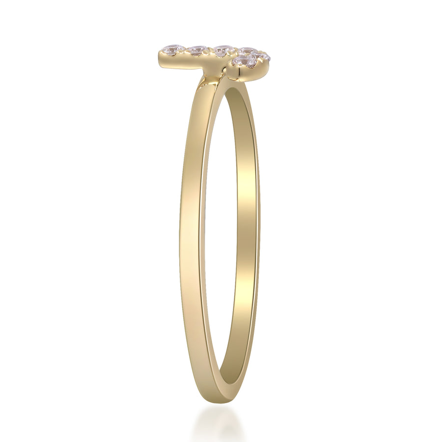 J Initial 14K Yellow Gold Round-Cut White Diamond Ring