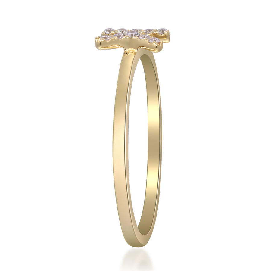 K Initial 14K Yellow Gold Round-Cut White Diamond Ring