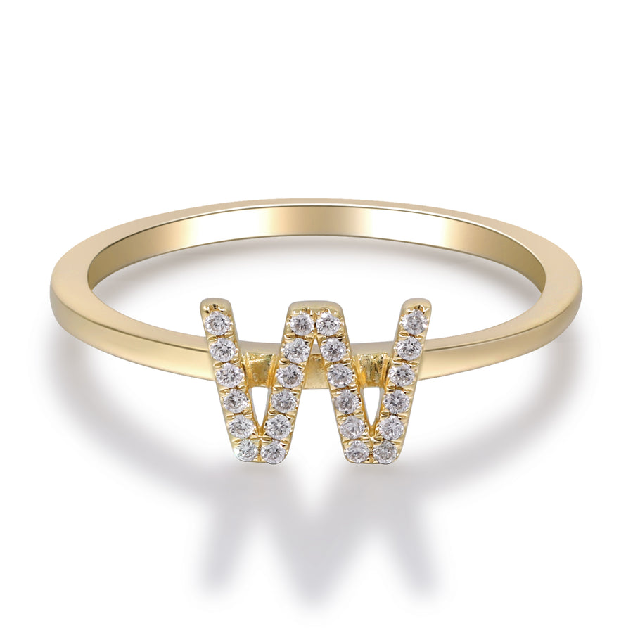 W Initial 14K Yellow Gold Round-Cut White Diamond Ring