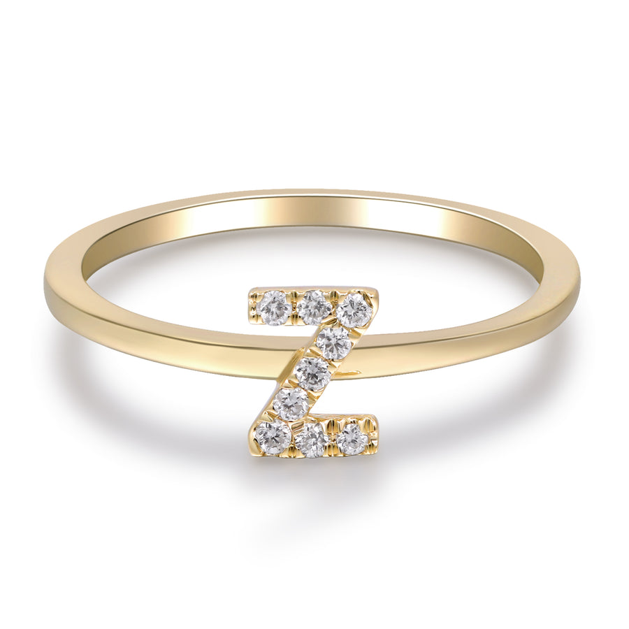 Z Initial 14K Yellow Gold Round-Cut White Diamond Ring