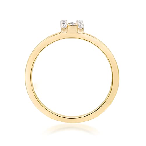 H Initial 14K Yellow Gold Round-Cut White Diamond Ring