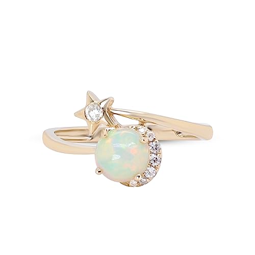 Luna 14K Yellow Gold Round-Cut Natural African Opal Ring