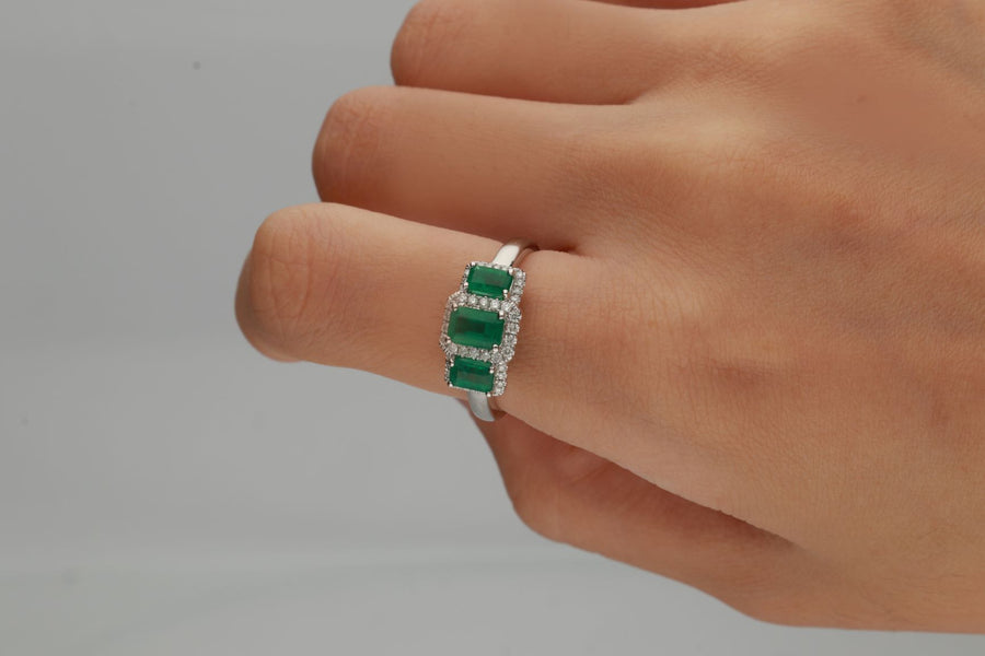 Evangeline 10K White Gold Emerald-Cut Zambian Emerald Ring