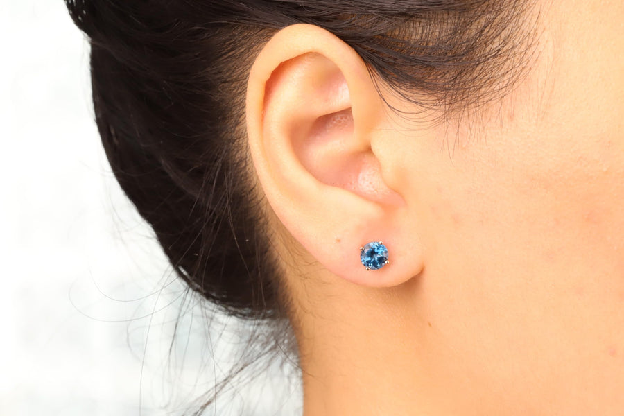 Norah 10K Rose Gold Round-Cut Brazilian London Blue Topaz Earrings