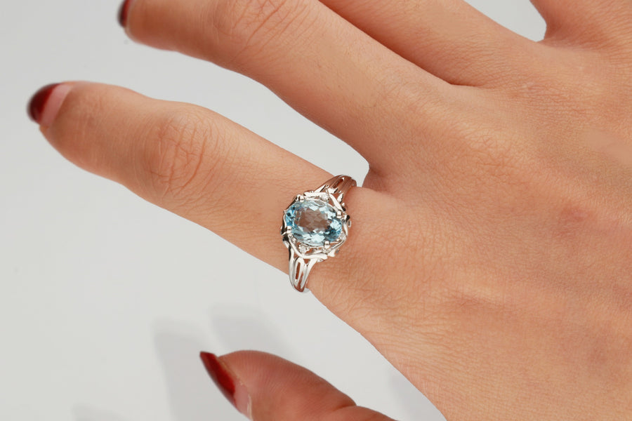 Margaret 14K White Gold Oval-Cut Aquamarine Ring