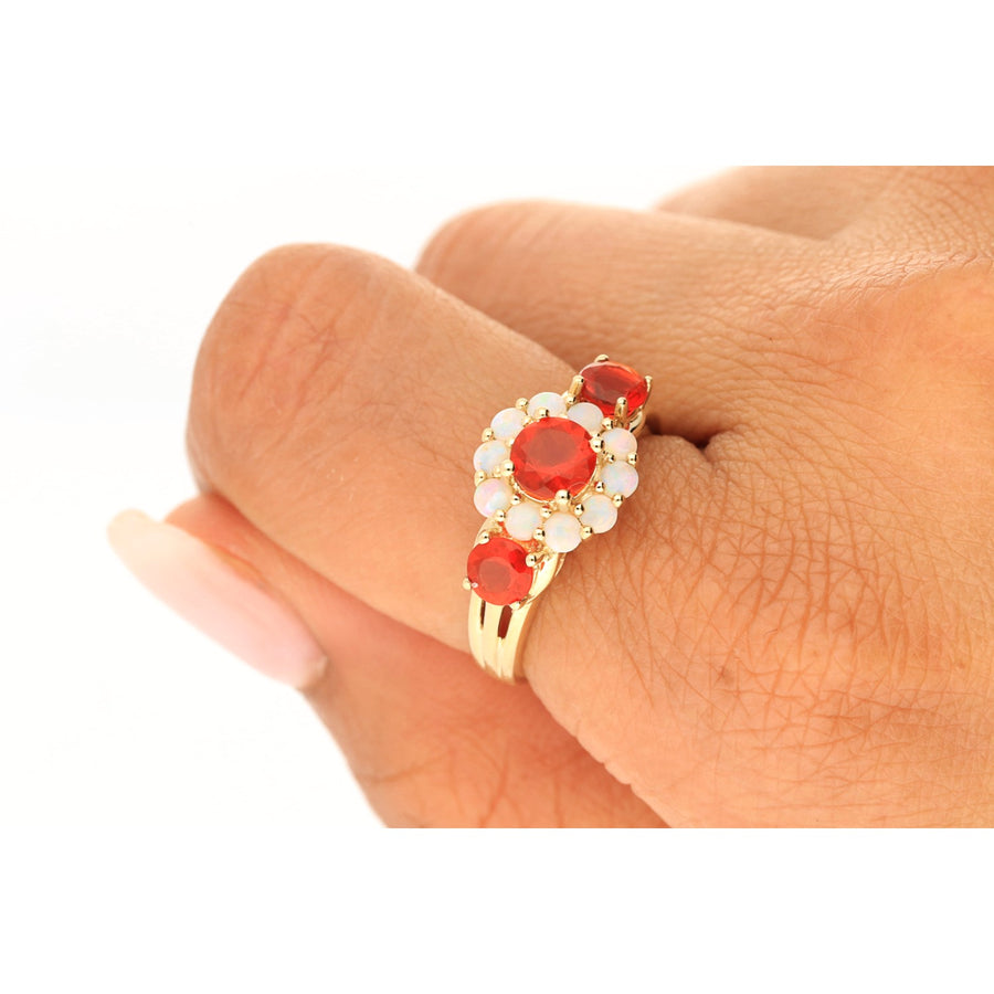Melody 10K Yellow Gold Round-Cut Mexican Fire Opal Ring