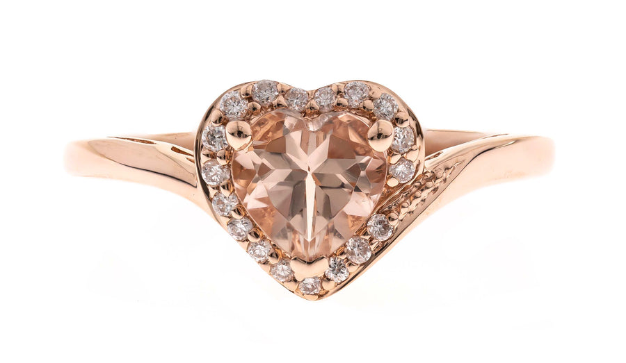 Jenny 10K Rose Gold Heart-Shaped  Morganite Ring with White Diamond Halo