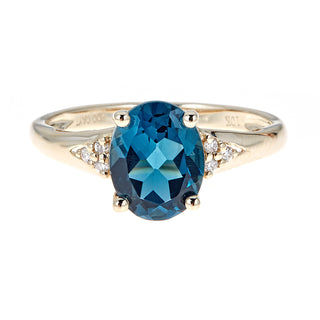 Blessing 10K Yellow Gold Oval-Cut Brazilian London Blue Topaz Ring