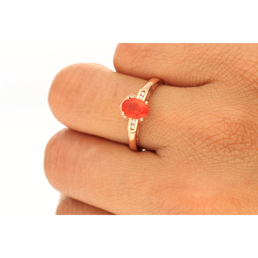 Caroline 14K Rose Gold Oval-Cut Mexican Fire Opal Ring