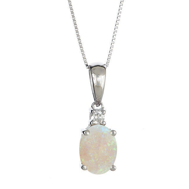Navy 10K White Gold Oval-Cut African Opal Pendant