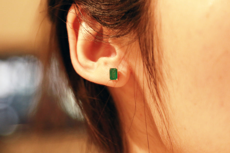 Katalina 10K Yellow Gold Emerald-Cut Natural Zambian Emerald Earring