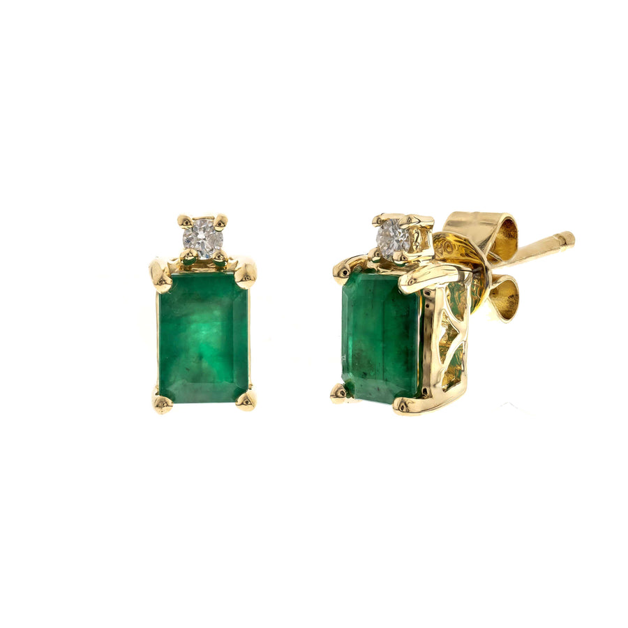 Mae 14K Yellow Gold Emerald-Shape Natural Zambian Emerald Earring