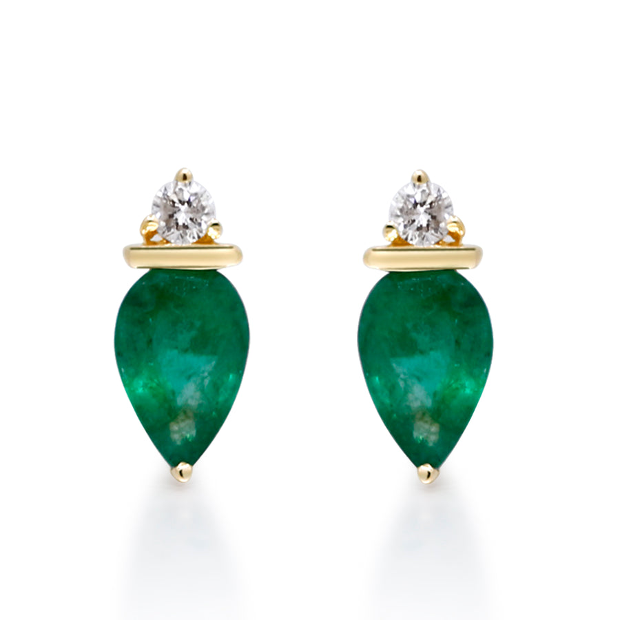 Remi 10K Yellow Gold Pear-Cut Zambian Emerald Earrings