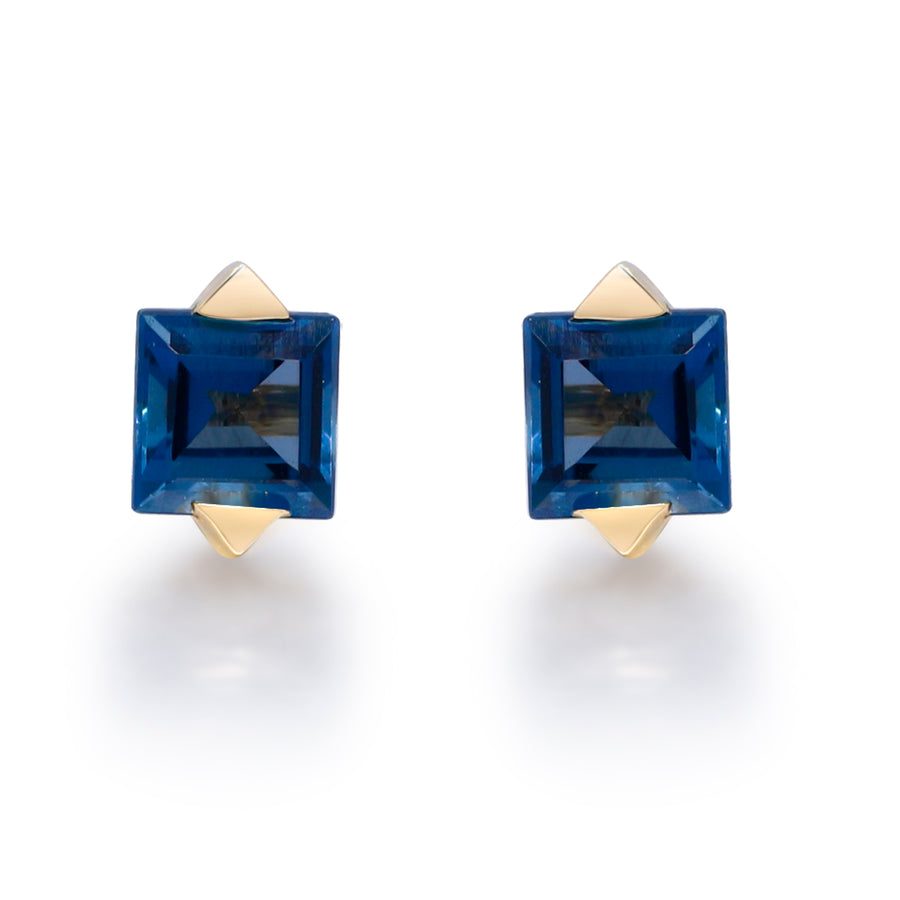 Audrey 10K Yellow Gold Square-Cut Brazilian London Blue Topaz Earrings