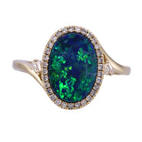 Oval Blue-Green Duplet Opal Halo Ring