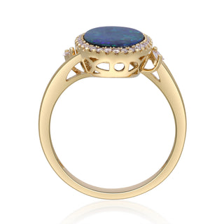 Oval Blue-Green Australian Doublet Opal Halo Ring