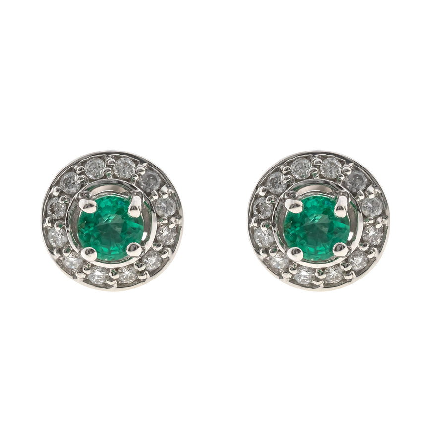 Anna 10K White Gold Round-Cut Zambian Emerald Earring