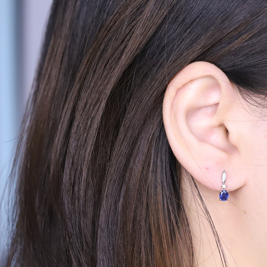 Nova 14K White Gold Oval-Cut Ceylon Blue Sapphire Earrings