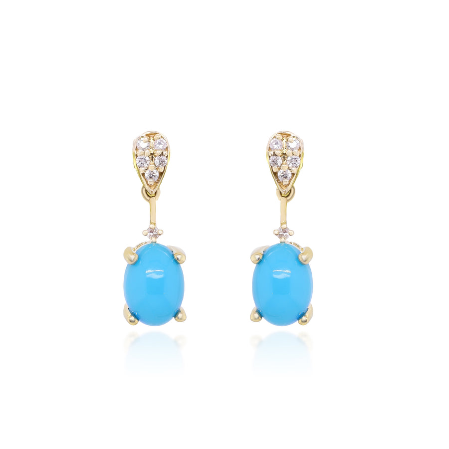 Paisley 10K Yellow Gold Oval-Cut Turquoise Earring