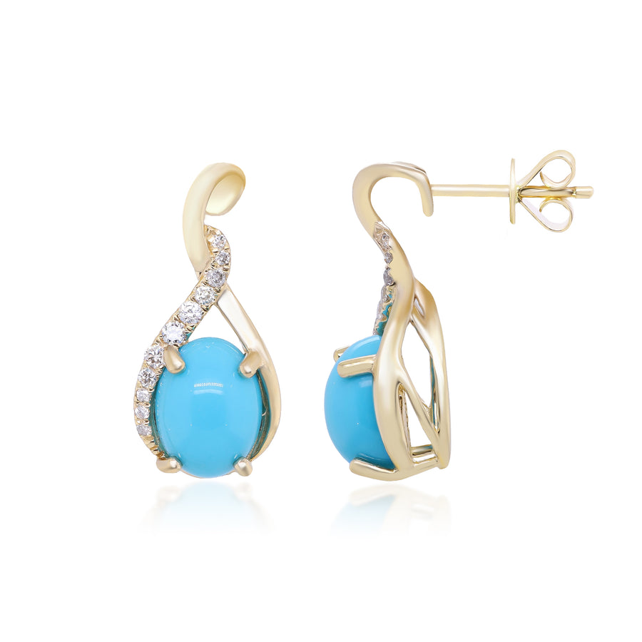 Allegra 14K Yellow Gold Oval-Cut Turquoise Earring