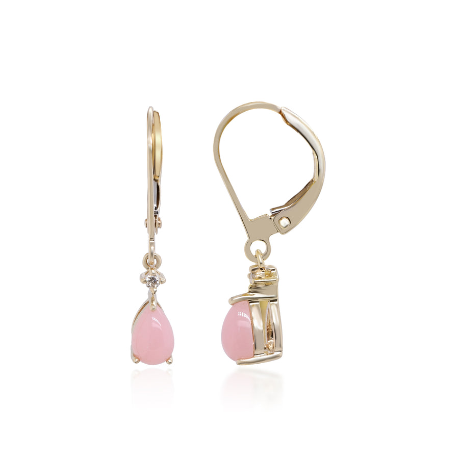 Princess 10K Yellow Gold Pear-Cut Peruvian Pink Opal Earring