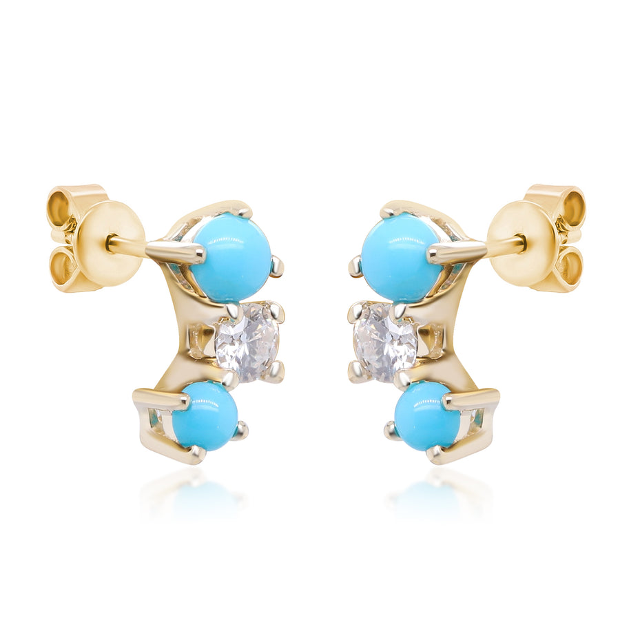 Elena 10K Yellow Gold Round-Cut Turquoise Earrings