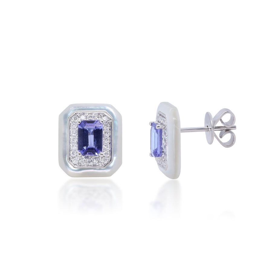 Genesis 14K White Gold Emerald-Cut Tanzanite Earrings