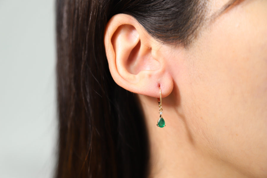 Hannah 14K Yellow Gold Pear-Cut Natural Zambian Emerald Earrings