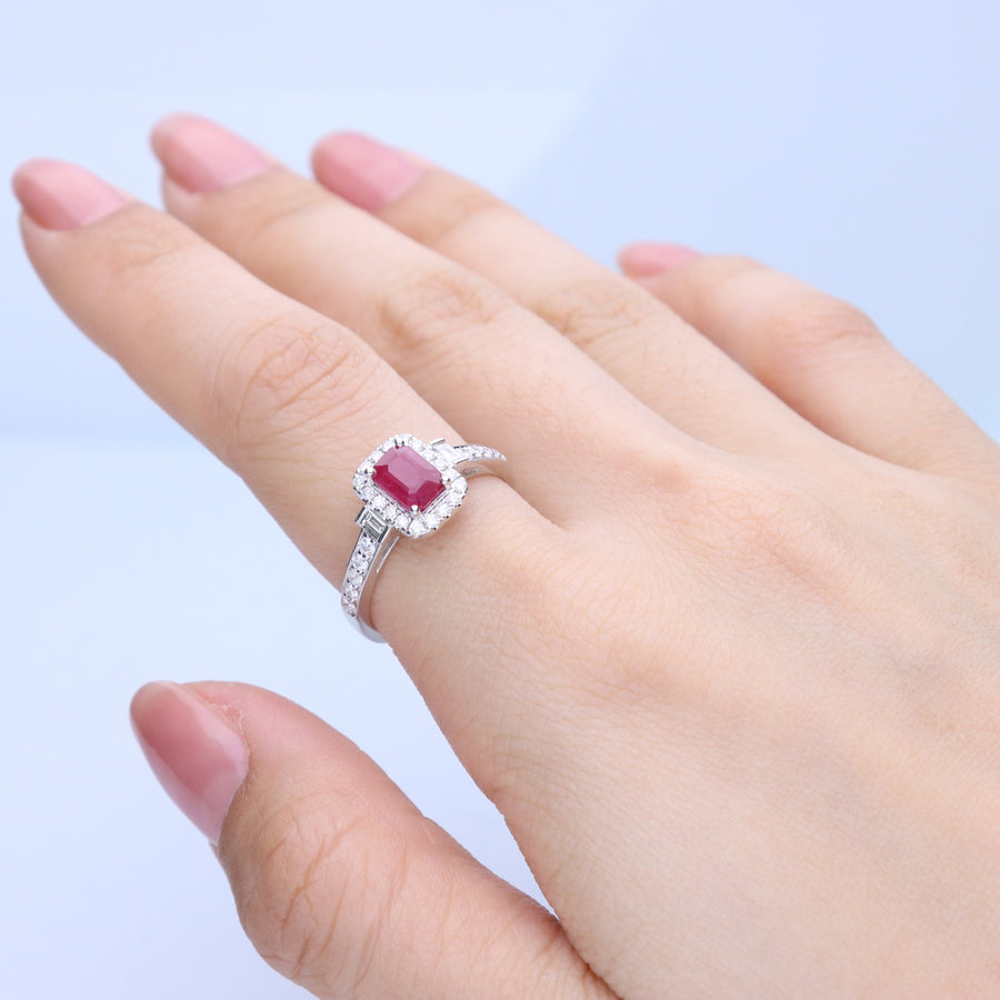 Emersyn 14K White Gold Emerald-Cut Mozambique Ruby Ring