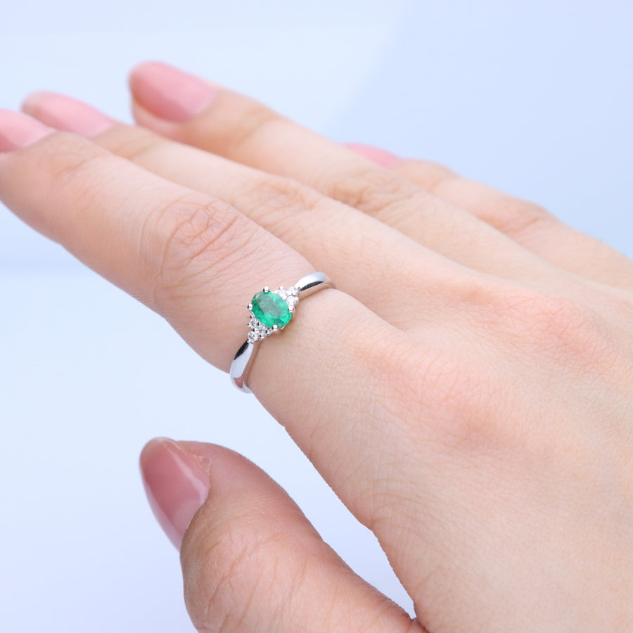 Charlotte 10K White Gold Oval-Cut Emerald Ring