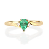Paulina: 10K Yellow Gold Ring with Pear-Cut Natural Zambian Emerald