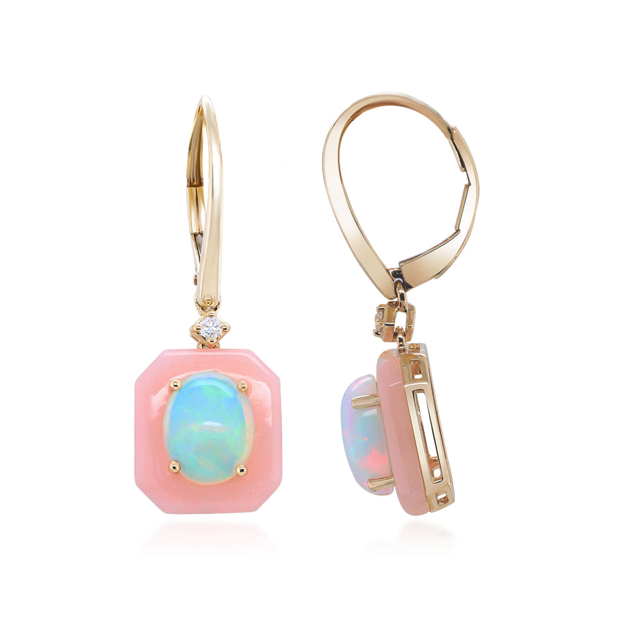 Ethiopian Opal and Pink Opal Halo Earrings with Diamond Accents