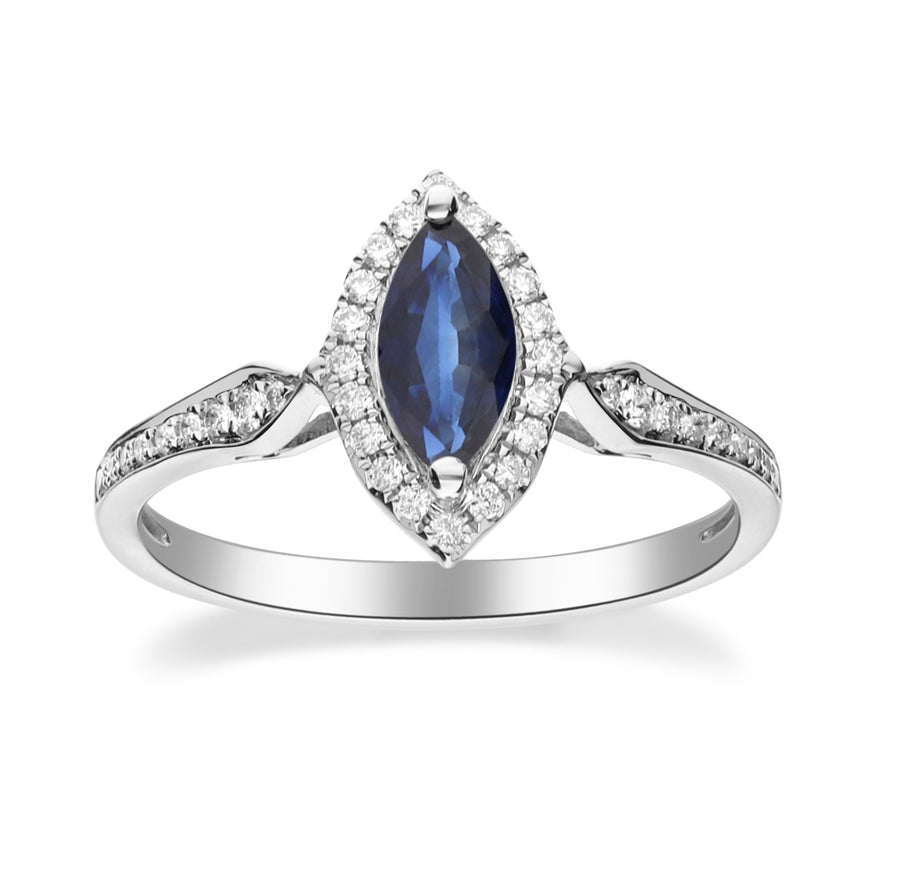 Amelia 10K White Gold Marquise-Cut Blue Sapphire Ring