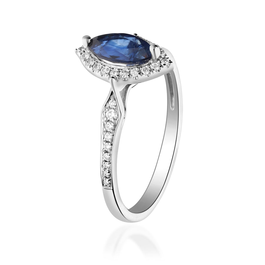 Amelia 10K White Gold Marquise-Cut Blue Sapphire Ring