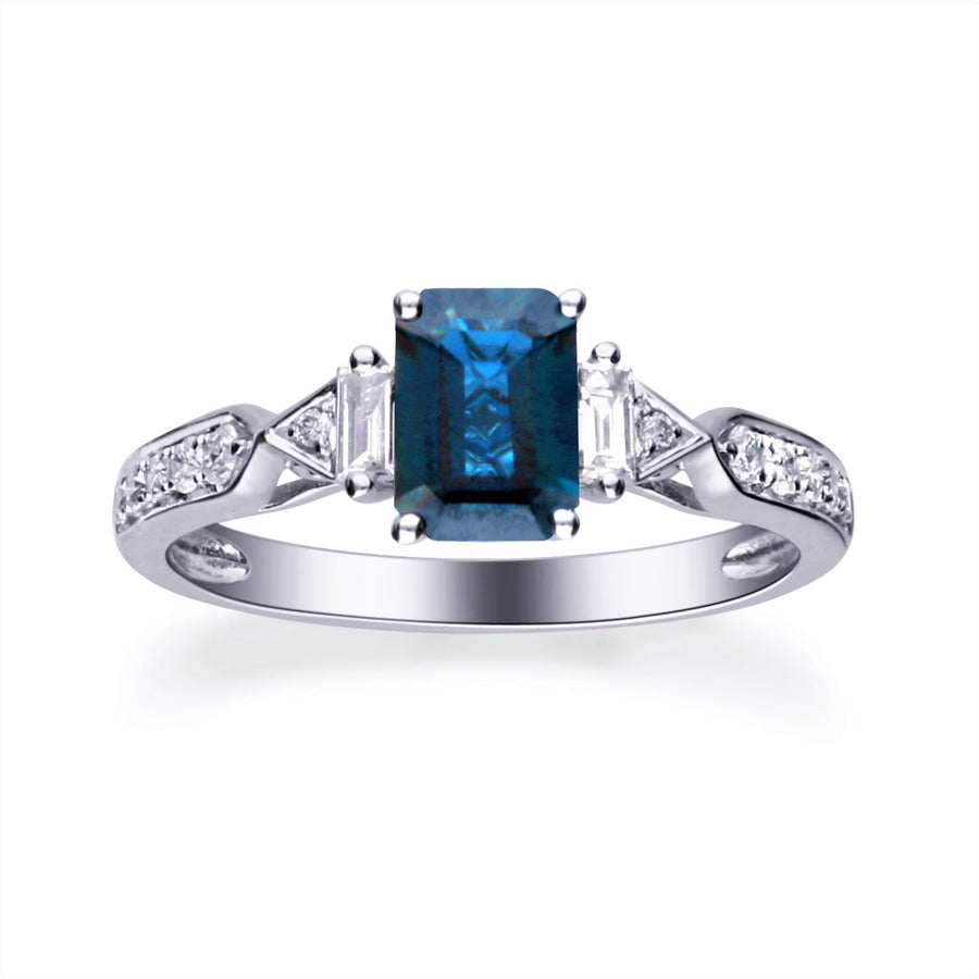 Brielle 14K White Gold Emerald-Cut Blue Sapphire Ring