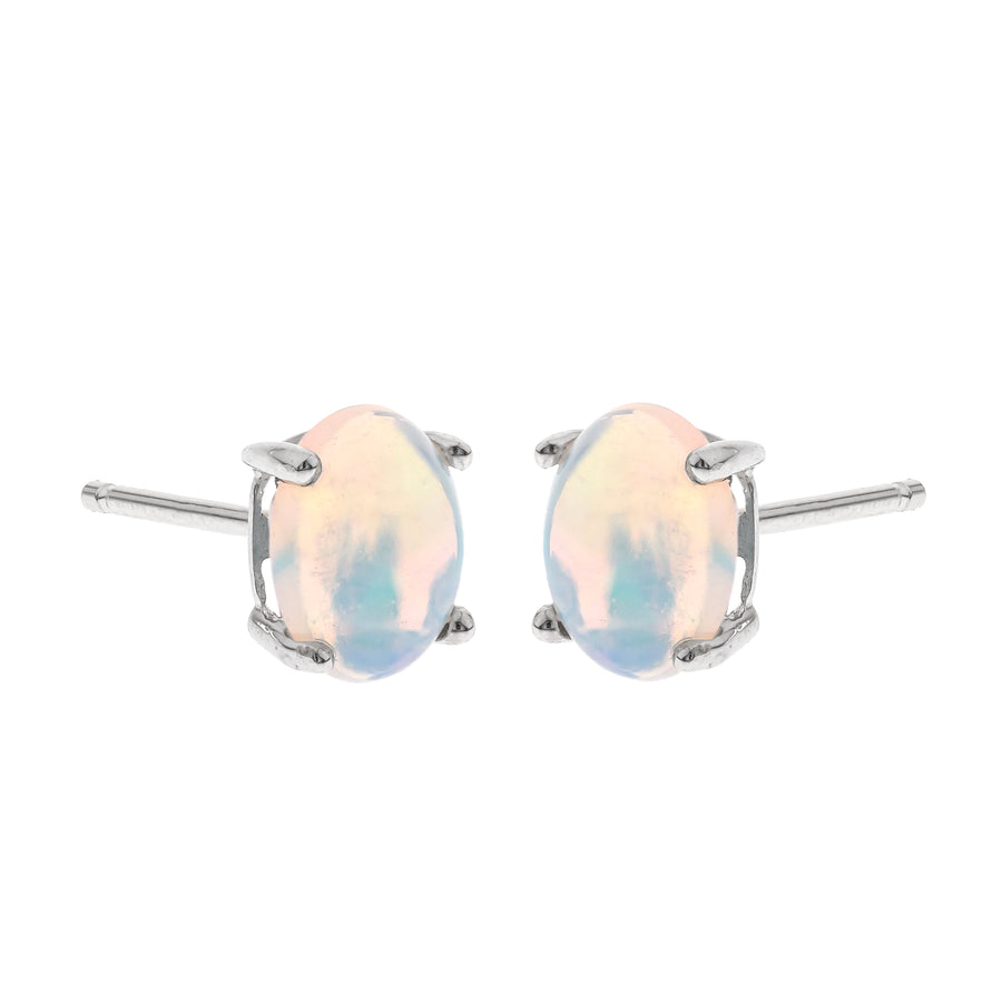 Scarlett 14K White Gold Oval-Cut Natural African Opal Earrings