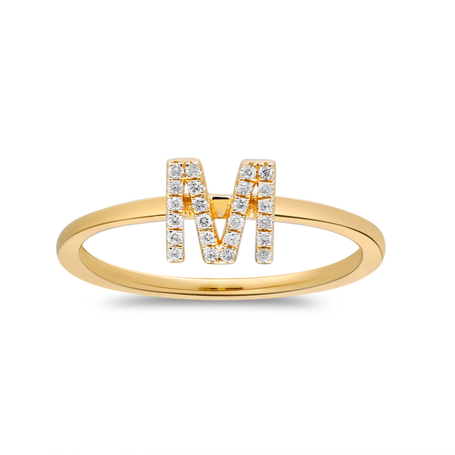 M Initial 14K Yellow Gold Round-Cut White Diamond Ring