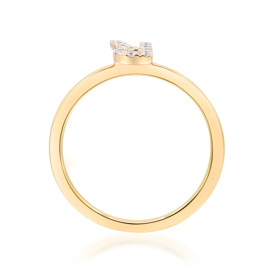 R Initial 14K Yellow Gold Round-Cut White Diamond Ring