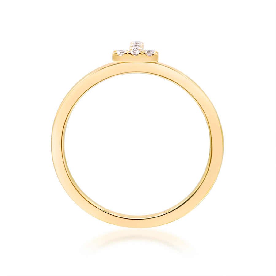 T Initial 14K Yellow Gold Round-Cut White Diamond Ring
