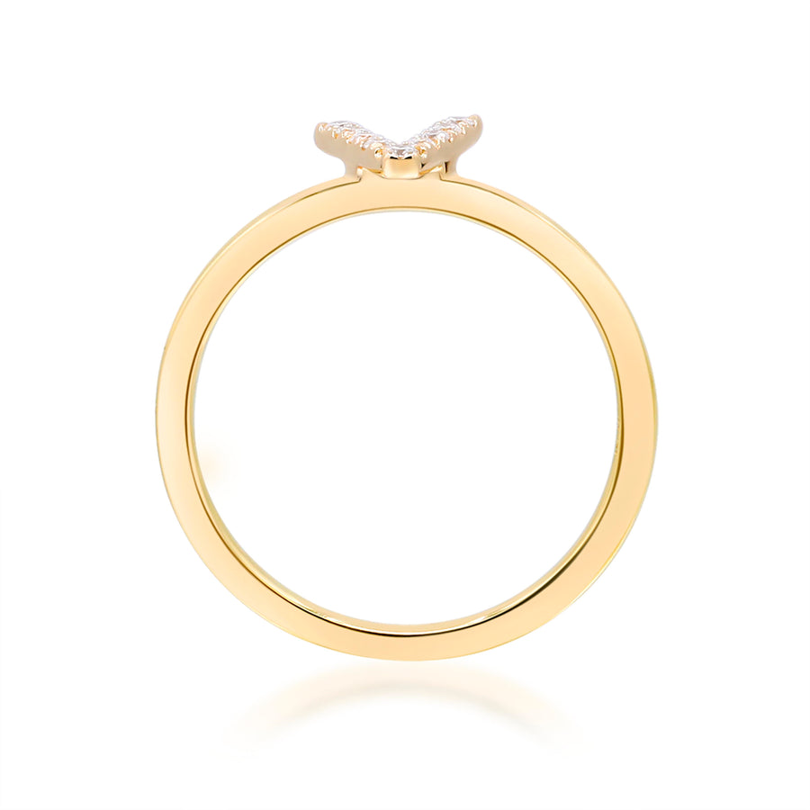 V Initial 14K Yellow Gold Round-Cut White Diamond Ring